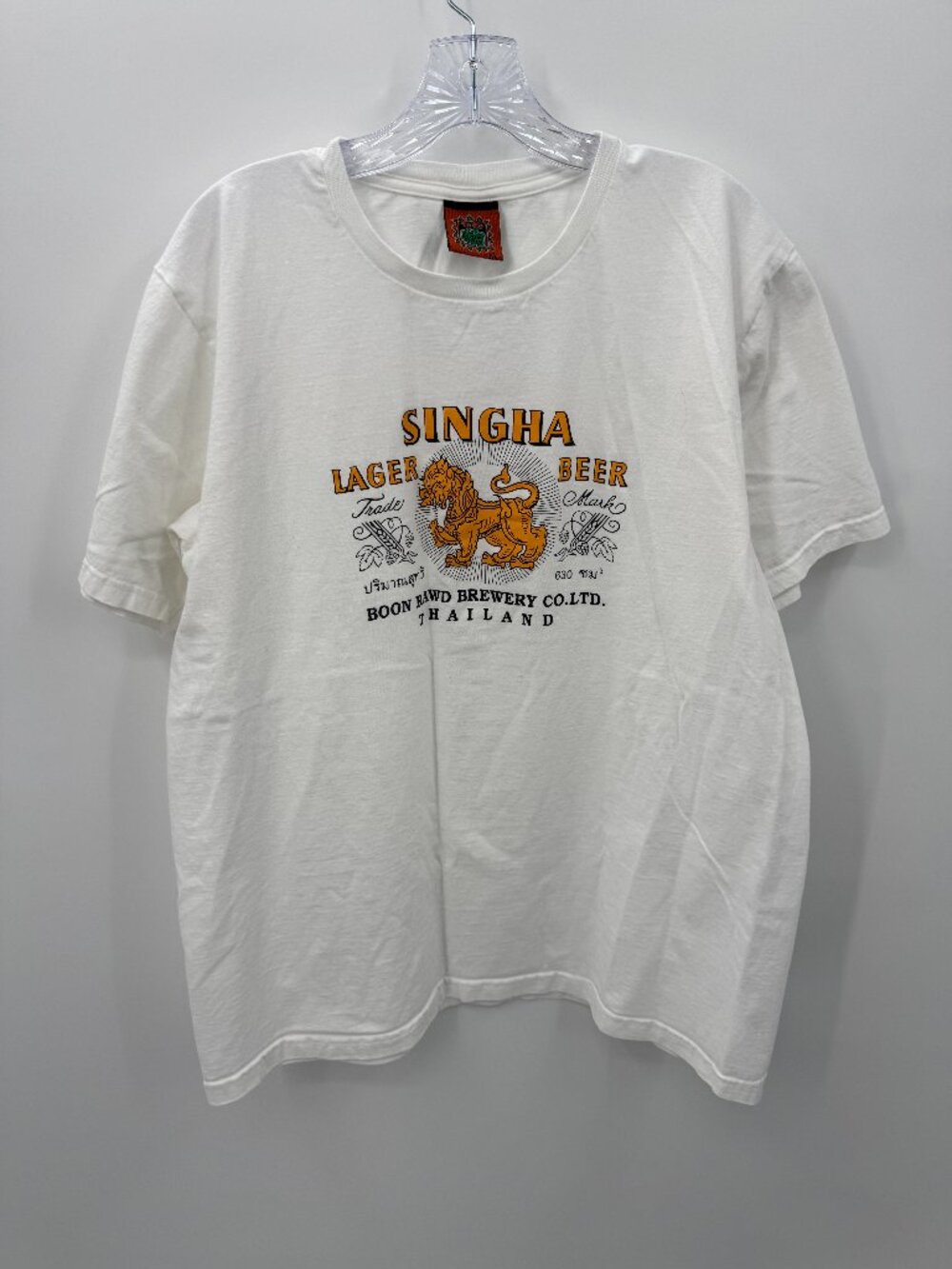 Y2K Vintage 2000s Thailand Vacation Graphic Tee Singha Beer Mens XL White